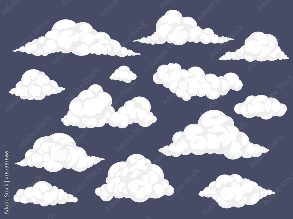 Set of cartoon clouds. Fluffy cloud vector illustration - obrazy, fototapety, plakaty 