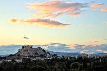 Wall Mural - Illuminated Acropolis in Athens, Greece at dusk