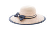 Pretty straw hat with blue ribbon isolated on white background, Brown straw hat on white.