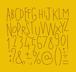 Alphabet straight lines font mustard