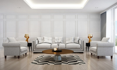 The luxury living room interior design and white pattern wall background 