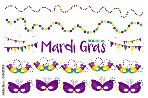 Download Set, collection of vector hand drawn borders for Mardi ...