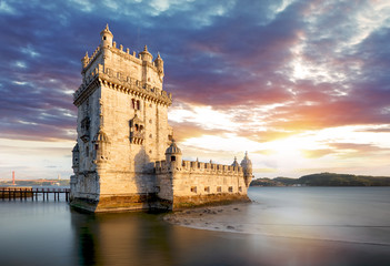 Canvas Print - Lisbon, Belem tower at sunset, Lisboa - Portugal