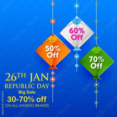 Indian Background With Tricolor Kites For 26th January Happy
