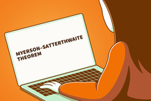 Woman Looking At A Laptop Screen With The Words Myerson–satterthwaite Theorem