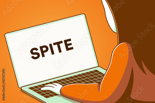 Fotografia, Obraz Woman looking at a laptop screen with the words spite