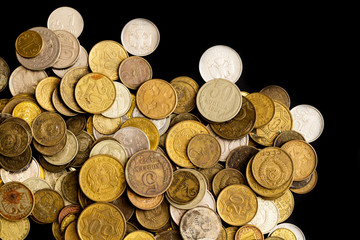 Old coins of the USSR on a black background