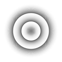 Radial Black And White Round Pattern Of Dots. Vector Abstract Background