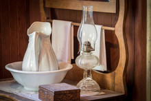 Vintage Wash Stand With Oil Lamp.