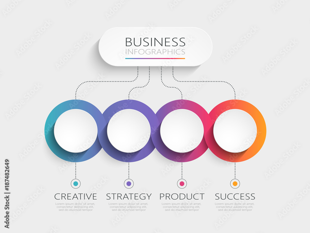 Modern 3D infographic template with 4 steps. Business circle template with options for brochure, diagram, workflow, timeline, web design. Vector EPS 10 - obrazy, fototapety, plakaty 