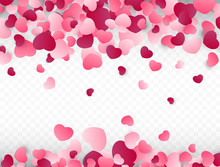 Valentines Day Background With Pink Hearts. Love Background. Colorful Confetti. Vector Illustration