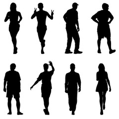 Wall Mural - Silhouette Group of People Standing on White Background