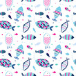 Doodle fish seamless pattern