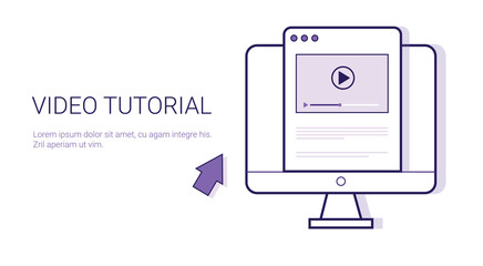Wall Mural - Video Tutorial Online Education Business Concept Template Web Banner With Copy Space Vector Illustration