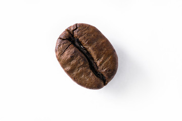 Close up roasted coffee bean top view isolated on white background