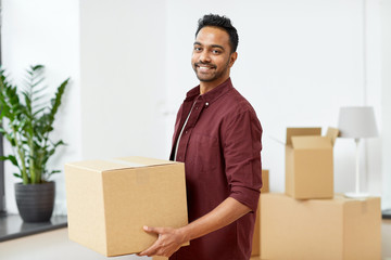 Sticker - happy man with box moving to new home