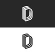 Letter D logo monogram isometric lines geometric shape, creative idea perspective outline DDD initials symbols, modern typography design element template.