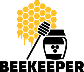 Wall Mural - Beekeeper honeycomb and honeypot job title