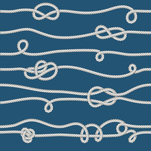 Pattern Seamless Background With Marine Rope Knots In Different Directions.