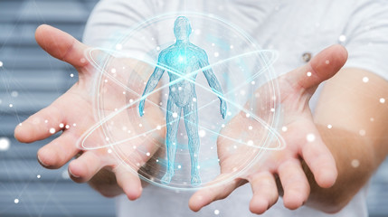 Aufkleber - Businessman using digital x-ray human body scan interface 3D rendering