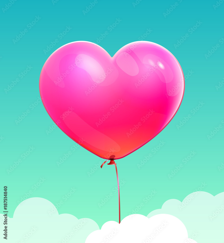 Pink heart shape balloon fly in the blue sky. Love symbol for ...