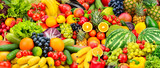 Assorted fresh ripe fruits and vegetables. Food concept background.
