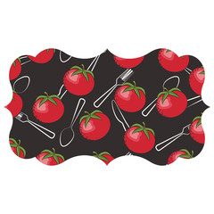 Poster - frame with tomatoes and cutlery pattern background