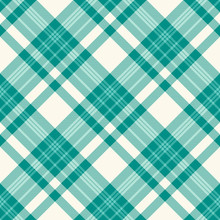 Plaid Check Pattern In Teal Green And Ivory Off-white. Seamless Fabric Texture For Digital Textile Printing. Vector Graphic. 