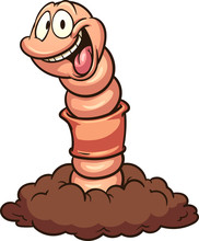 Cartoon Earth Worm Coming Out Of The Ground. Vector Clip Art Illustration With Simple Gradients. All In A Single  Layer. 
