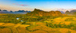 Aerial view of the fields, river and mountain. Beautiful landscape panorama. Laos.