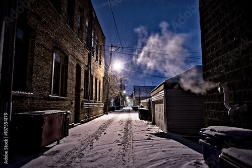 Dark Cold Chicago Winter Alley With Snow Ice And A Steaming Vent At Night Wall Mural Bruno Passigatti Dark Cold Chicago Winter Alley With Snow Ice And A Steaming Vent At Night Wall Mural Bruno Passigatti