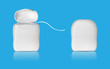 Realistic dental floss template. Closed and open case. Isolated vector.