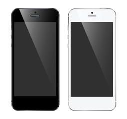 Wall Mural - black and white smartphones with a dark screen on a light background