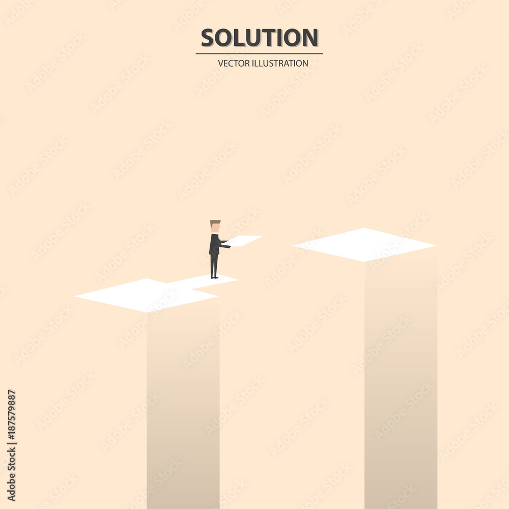 Businessman building bridge over deep hole. Business solution vector ...
