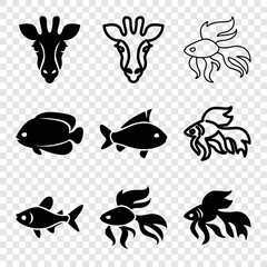 Wall Mural - Set of 9 fauna filled and outline icons