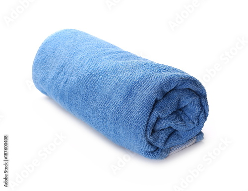 Fotomural Folded blue towel isolated on white background
