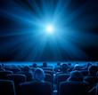 viewers in cinema, blue toning