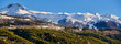 Winter panoramic view of the Saint-Sauveur village and the Les Orres sky resort in the background. Hautes-Alpes, French Alps, France