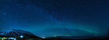 Winter Panorama With Milky Way And Northen Lights In Keruna.