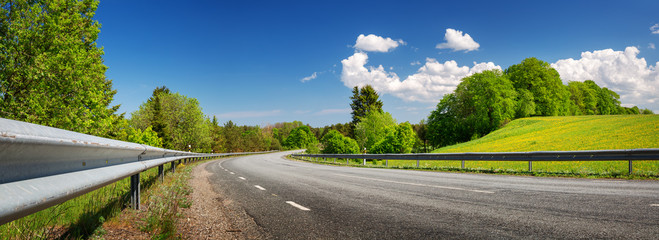 Canvas Print - asphalt road panorama in countryside on sunny spring day