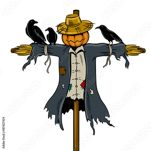Fotografía Scarecrow pop art vector illustration