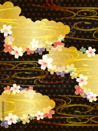 雲と桜と金の和柄の背景素材 Wall Mural Wallpaper Murals Risings