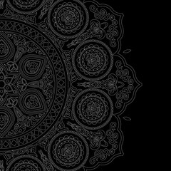 Sticker - Delicate white mandala pattern in boho style on black background