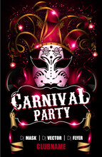 Venices Carnival Masquerade Flyer Party Mardi Gras With Mask Speakers Bottles Confetti Serptentine Stars Lights 