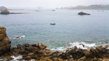 Canvas Print - boat near coast of English Channel in Brittany