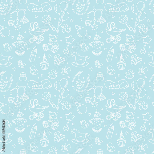 Newborn Baby Shower Seamless Pattern For Textile Print Greeting Newborn Baby Shower Seamless Pattern For Textile Print Greeting