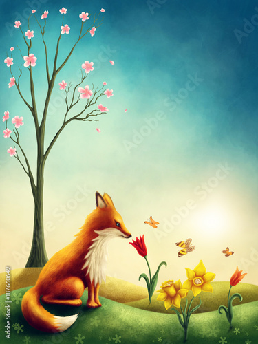 Fotografía Illustration of a little red fox