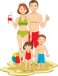 Healthy young family of four enjoying a day at the beach