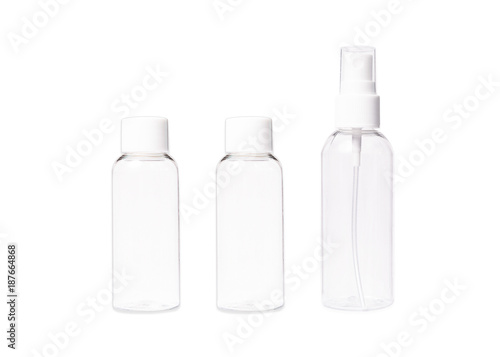 Photo  Set of empty travel bottles, isolated