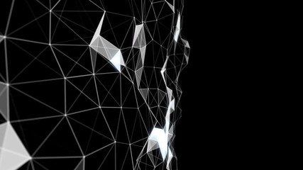 Digital technology motion background. 3D rendered abstract plexus geometry with lines and dots..Computer generated abstract technology background.
